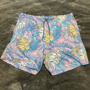 Boardies Apparel Mens Tropical Leaf Swim Trunks Pink Blue Size L 5.5 Inseam